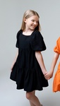 Летнее платье для девочки с рукавами буфами PMR021 черное, Черный, 134