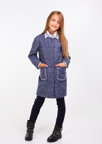 Пальто для девочки Кэри синее подросток, 152