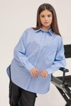 Рубашка свободного кроя для девочки голубая, Голубой, 110