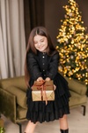 Платье для девочки из шифон-органзы с каскадной юбкой черное, Чорний, 158