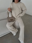 Женский комплект с оверсайз свитером и палаццо брюками в рубчик бежевый, Бежевый, One Size