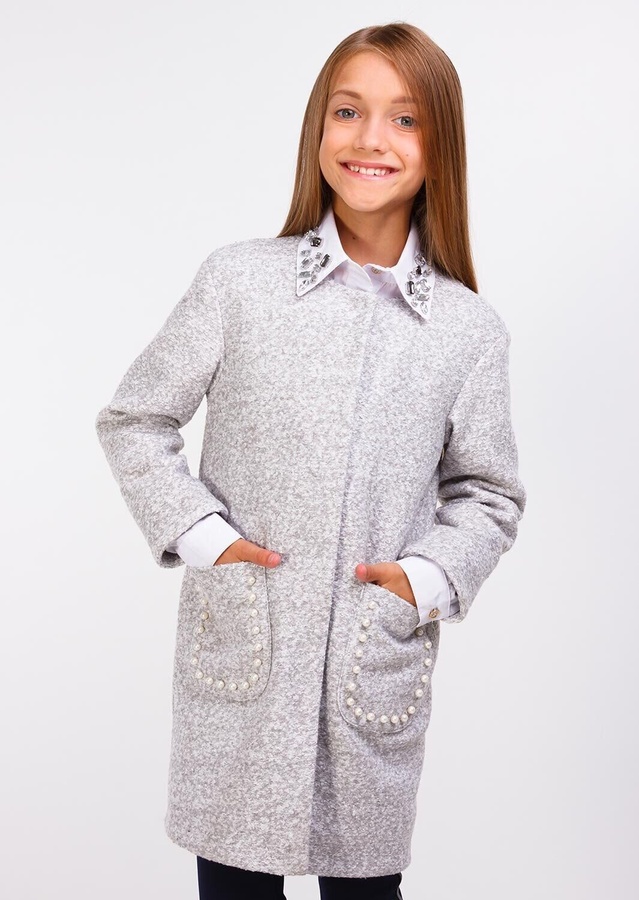 Пальто для девочки Кэри серое подросток, Серый, 164