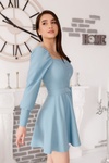 Женское Короткое Платье OD_496 Длинный Рукав на Застежке, Голубой, S