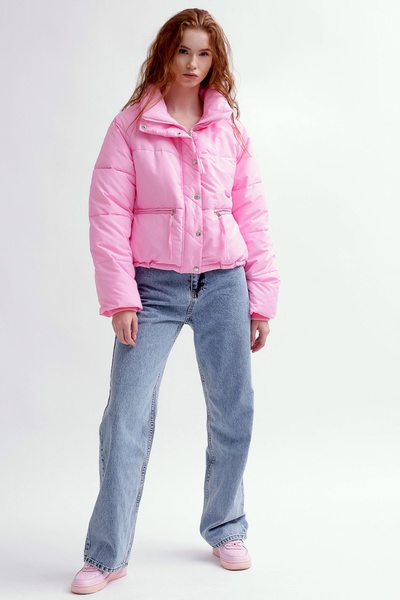 Куртка демісезонна жіноча LS-8933-15 укорочена з високим коміром рожева, Рожевий, 46