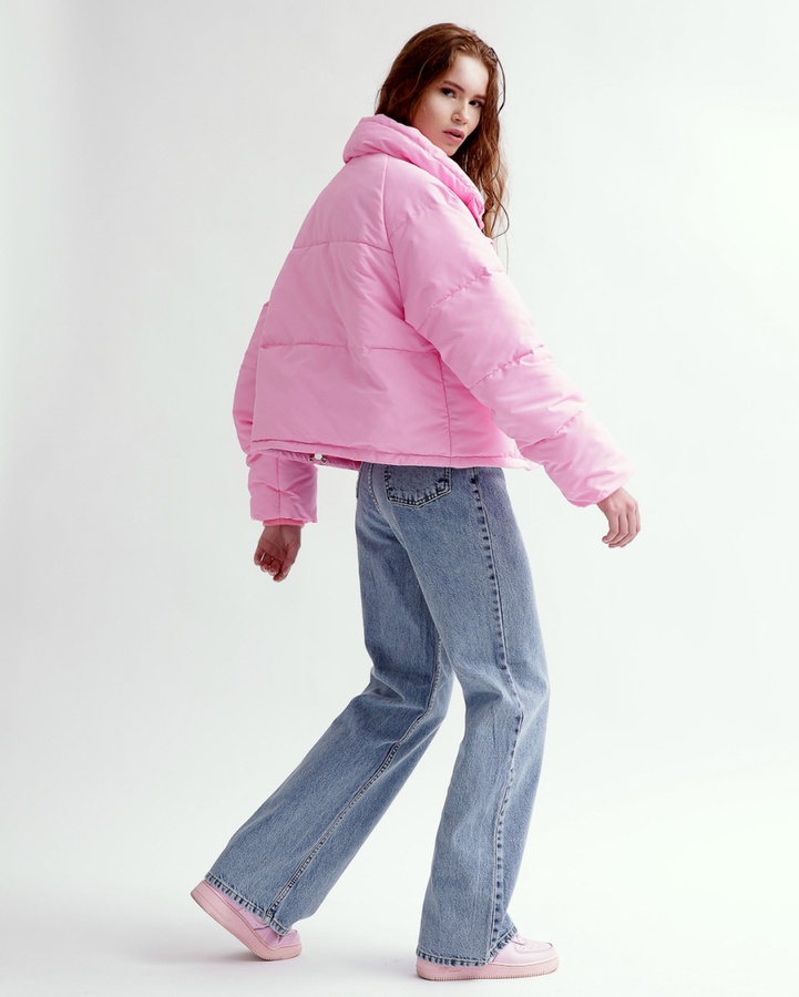 Куртка женская демисезонная LS-8933-15 укороченная с высоким воротником розовая, Розовый, 46
