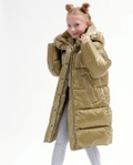 Пухова куртка для дівчинки DT-8365-13 з карманами та капюшоном бронза, Бронзовий, 30