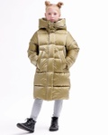 Пуховая куртка для девочки DT-8365-13 с карманами и капюшоном бронза, Бронзовий, 30