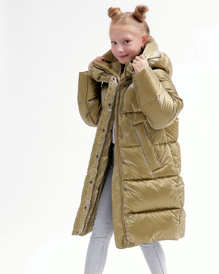 Пухова куртка для дівчинки DT-8365-13 з карманами та капюшоном бронза, Бронзовий, 30