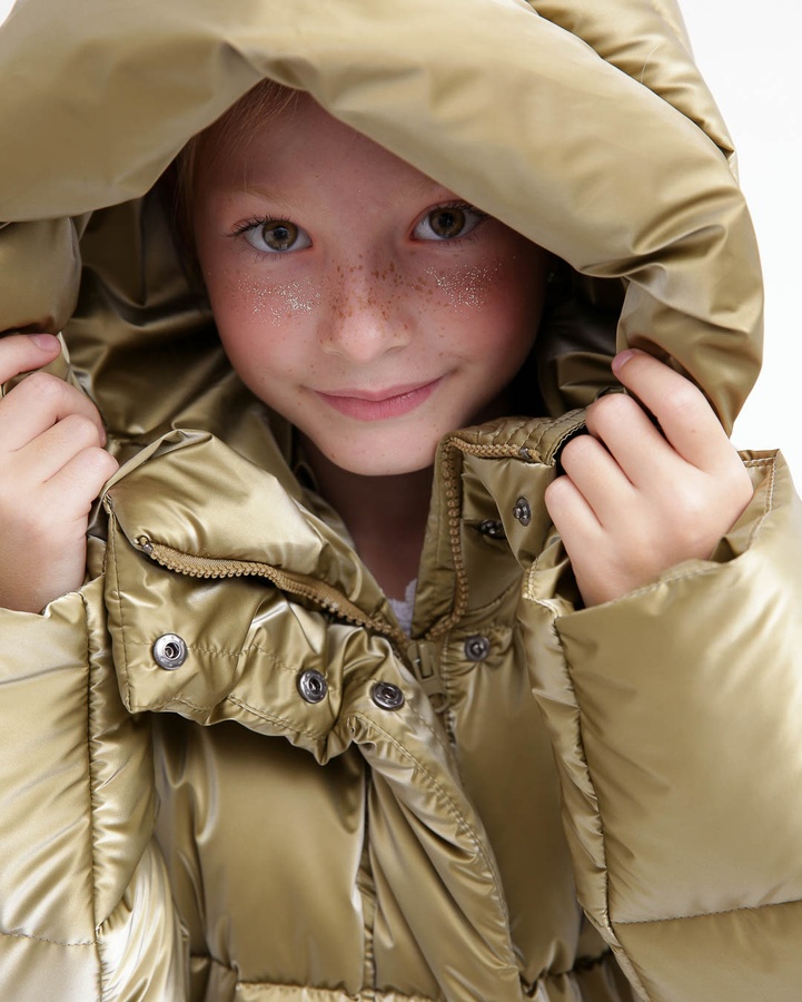Пуховая куртка для девочки DT-8365-13 с карманами и капюшоном бронза, Бронзовий, 30
