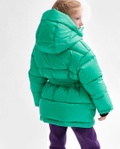 Пухова куртка зимова для дівчинки DT-8359-12 з цілісним капюшоном та поясом зелений, Зелений, 34