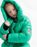 Пухова куртка зимова для дівчинки DT-8359-12 з цілісним капюшоном та поясом зелений, Зелений, 34