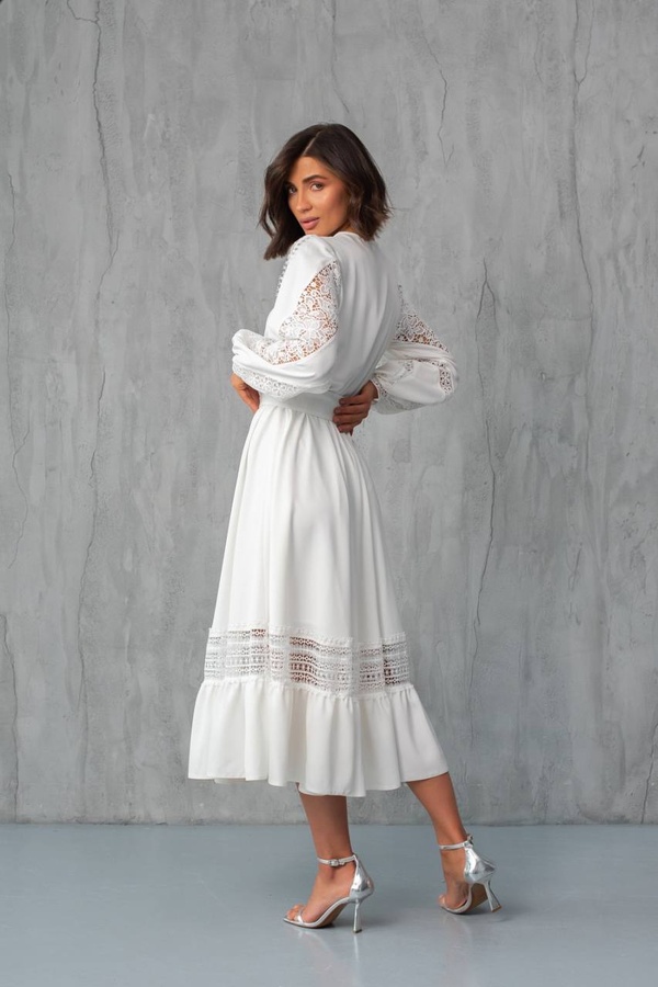 Платье-миди в стиле бохо с кружевом, Белый, 36(S)