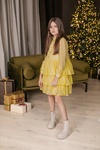 Шифоновое платье для девочки с каскадной объемной юбкой лимонное, Жёлтый, 158