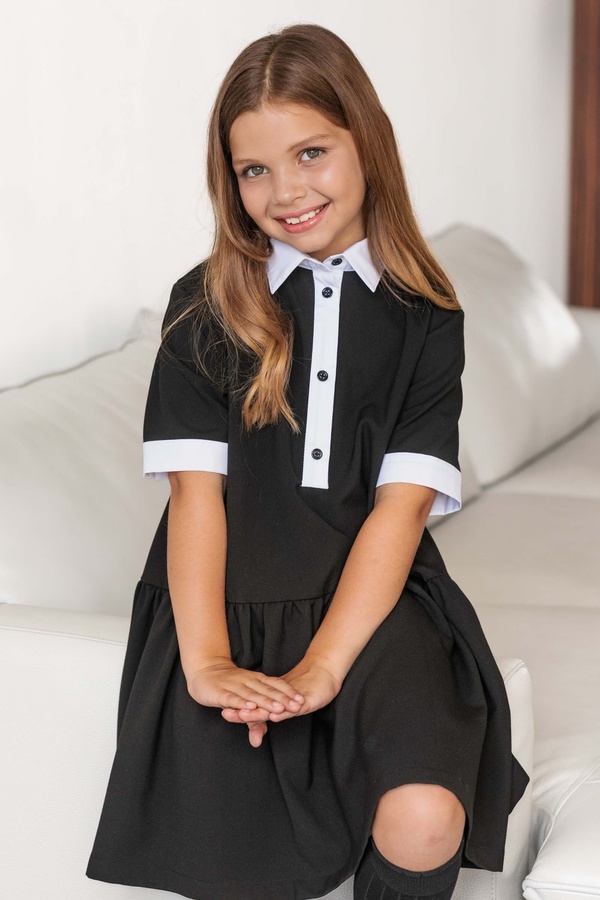 Платье для девочки черное с белами акцентами, Чорний, 158