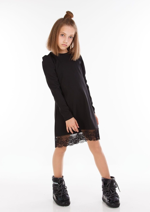 Платье для девочки Ноир кружево черный, Черный, 128