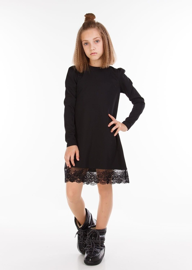 Платье для девочки Ноир кружево черный, Черный, 134